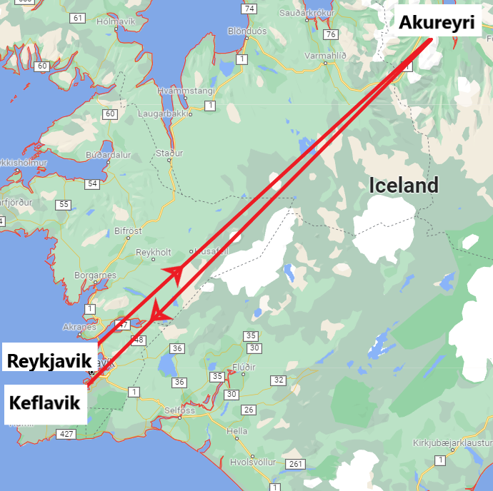 A sit-in coach journey through Reykjavik, Akureyri and Keflavik