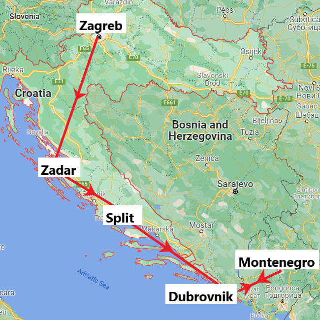 Sit-in coach journey across Croatia, Bosnia and Montenegro