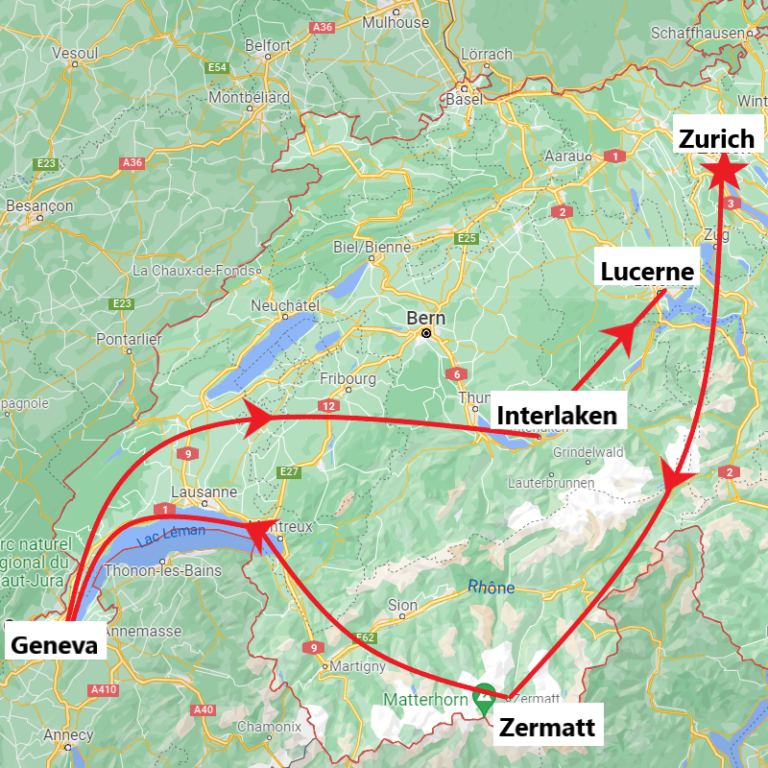 Comprehensive Switzerland takes you through Zurich, Zermatt, Geneva, Interlaken and Lucerne